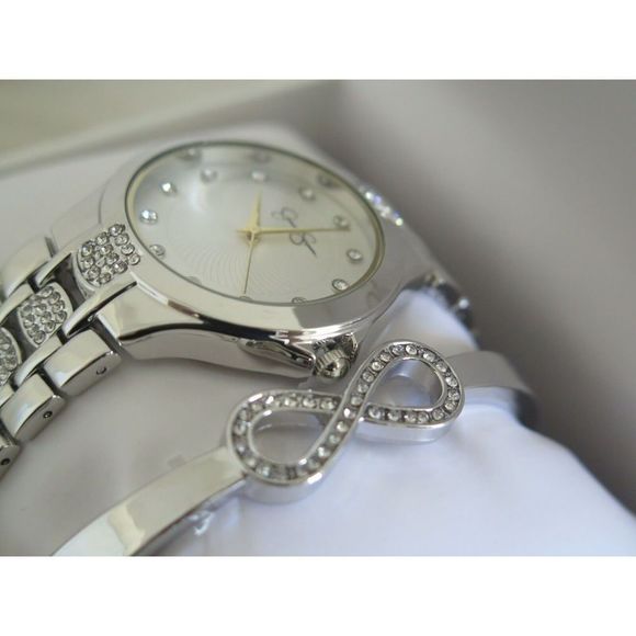 Jessica Simpson JSB8005SL Silver Crystal Infinity Hinged Bangle Watch Set $120 - Picture 4 of 8